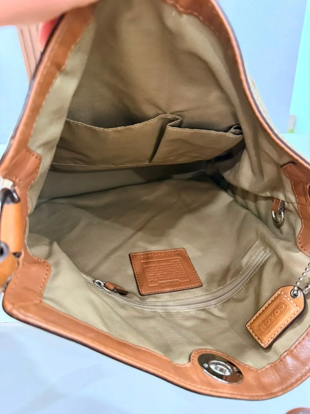 Vintage Coach Chelsea Optic Signature Tan Brown Canvas Leather Hobo Bag #10991
